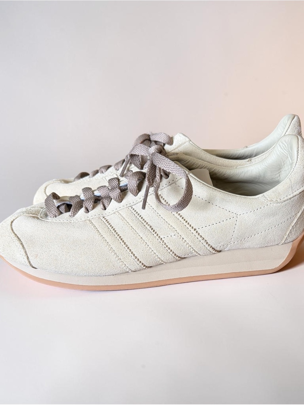 KHAITE x Adidas Women's Suede Low-Top Sneakers in Off-White with Taupe Laces